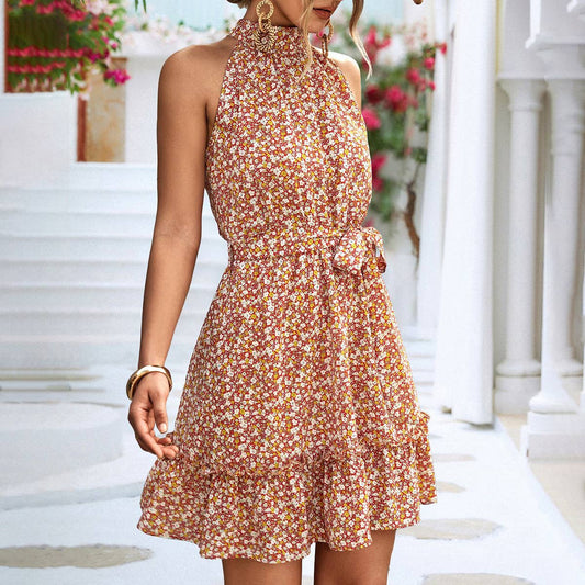 Sleeveless off-the-shoulder floral dress_CWDSD3393