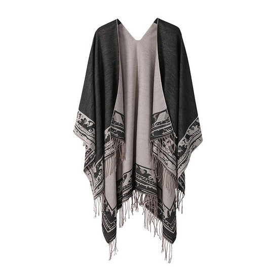 SOLID COLOR DOUBLE-SIDED CAPE SHAWL OUTER CAPE_CWASC2134
