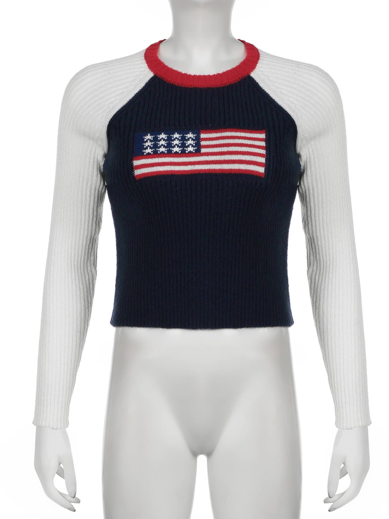 SLEEVED WOOL KNIT SLIM-FIT CREW NECK SWEATER