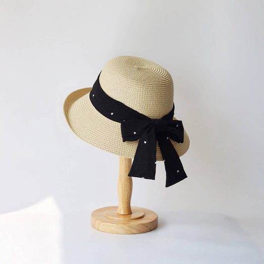 Summer women's polka dot bow straw hat_CWAH3504
