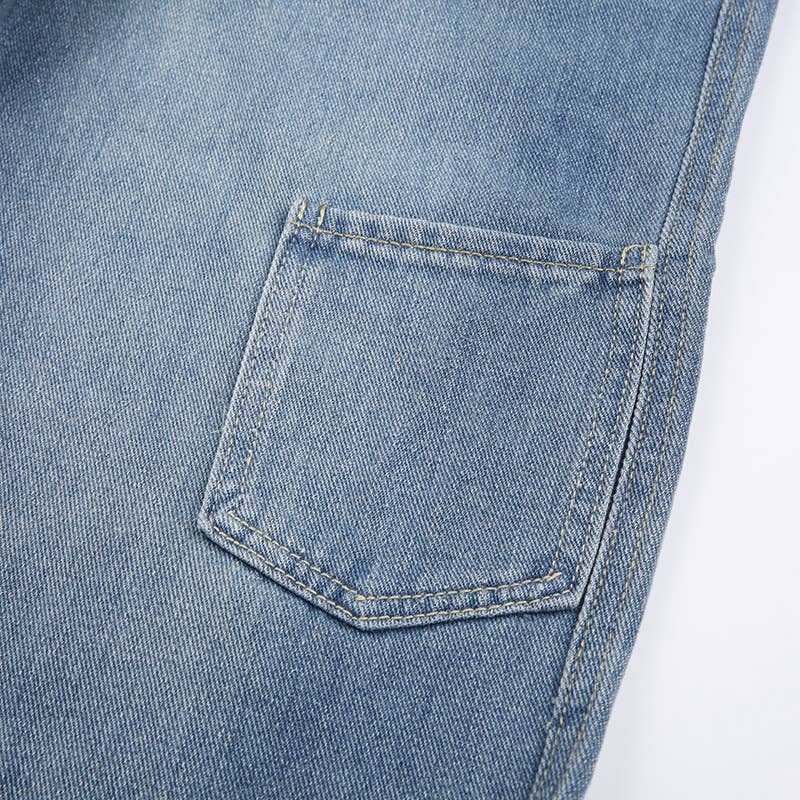 Aged five-pointed star printed high-waisted jeans