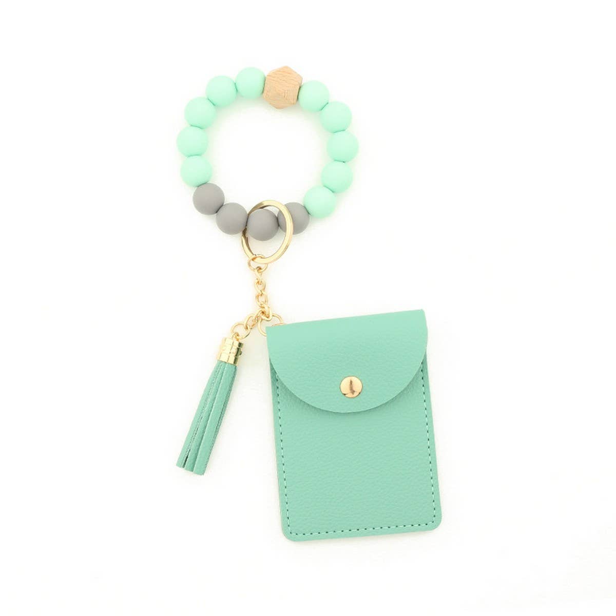 Solid PU Card Wallet with Tassel & Bead Strap_CWAB4967