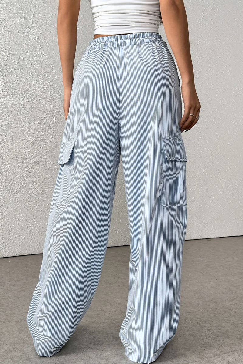 CWBLP1939_CASUAL HIGH-WAIST POCKET STRIPE PANTS