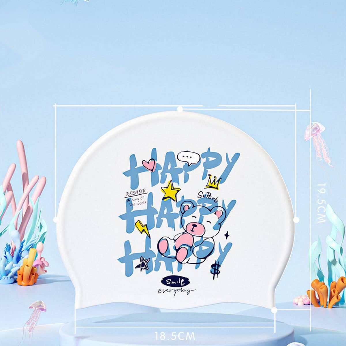 Kids' Silicone Swim Cap?Cute Print, Ear Protection