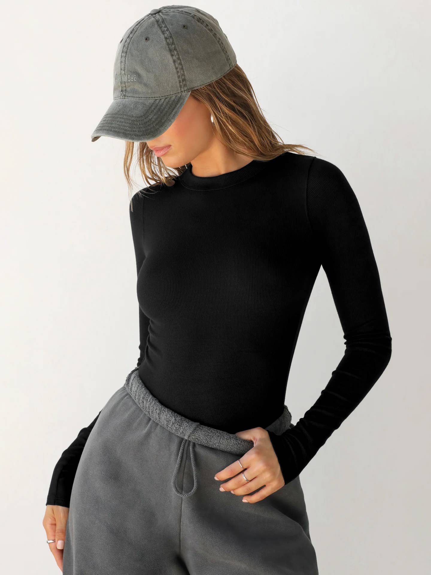 Y2K wind thread round neck long sleeve base T-shirt