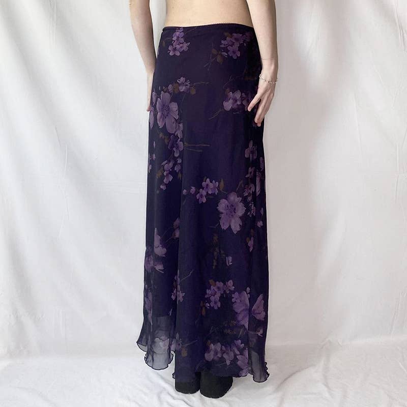 SLIM-FIT VINTAGE FLORAL PRINT DOUBLE MESH SKIRT