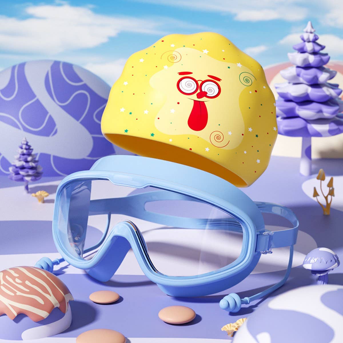 Kids Swim Goggles & Cap Set ? HD Large Frame