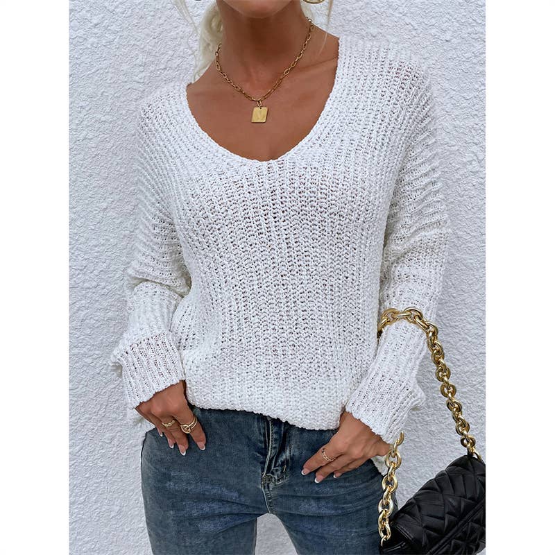 Knitted striped knot dyed hollowed-out jumper