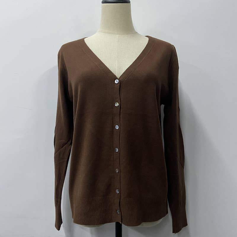 Solid-color button long-sleeved cardigan