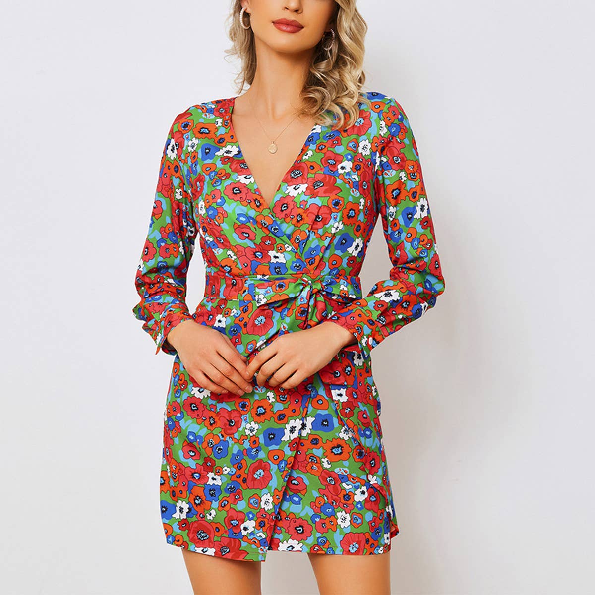 V-NECK LONG SLEEVE DRESS BOHO DRESS