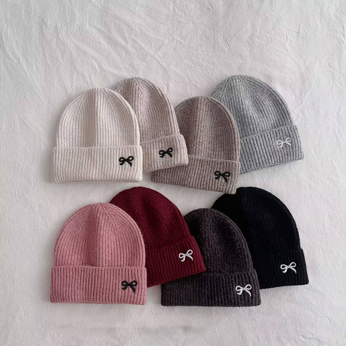 CHILDREN'S WARM KNITTED HAT WITH BOW EMBROIDERY_CWAH2926