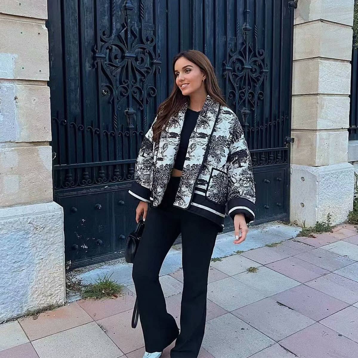 QUILTED JACKET WITH  FLORAL PRINT LAPEL_CWOJA1565