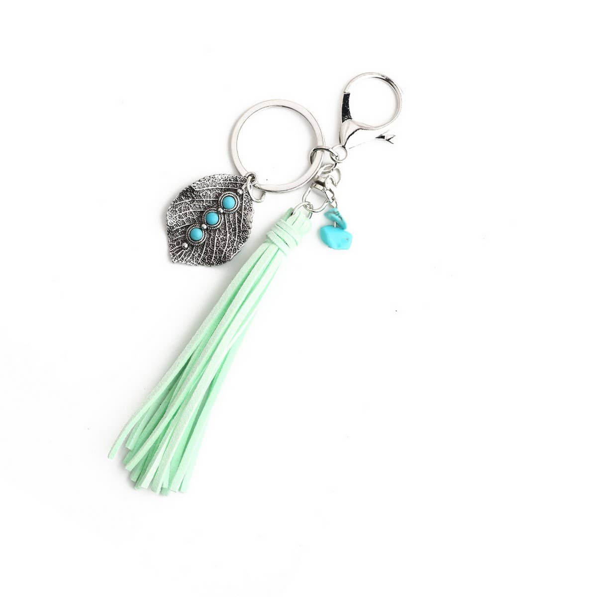 Bohemian Alloy Leaf Turquoise Keychain_CWMM6867