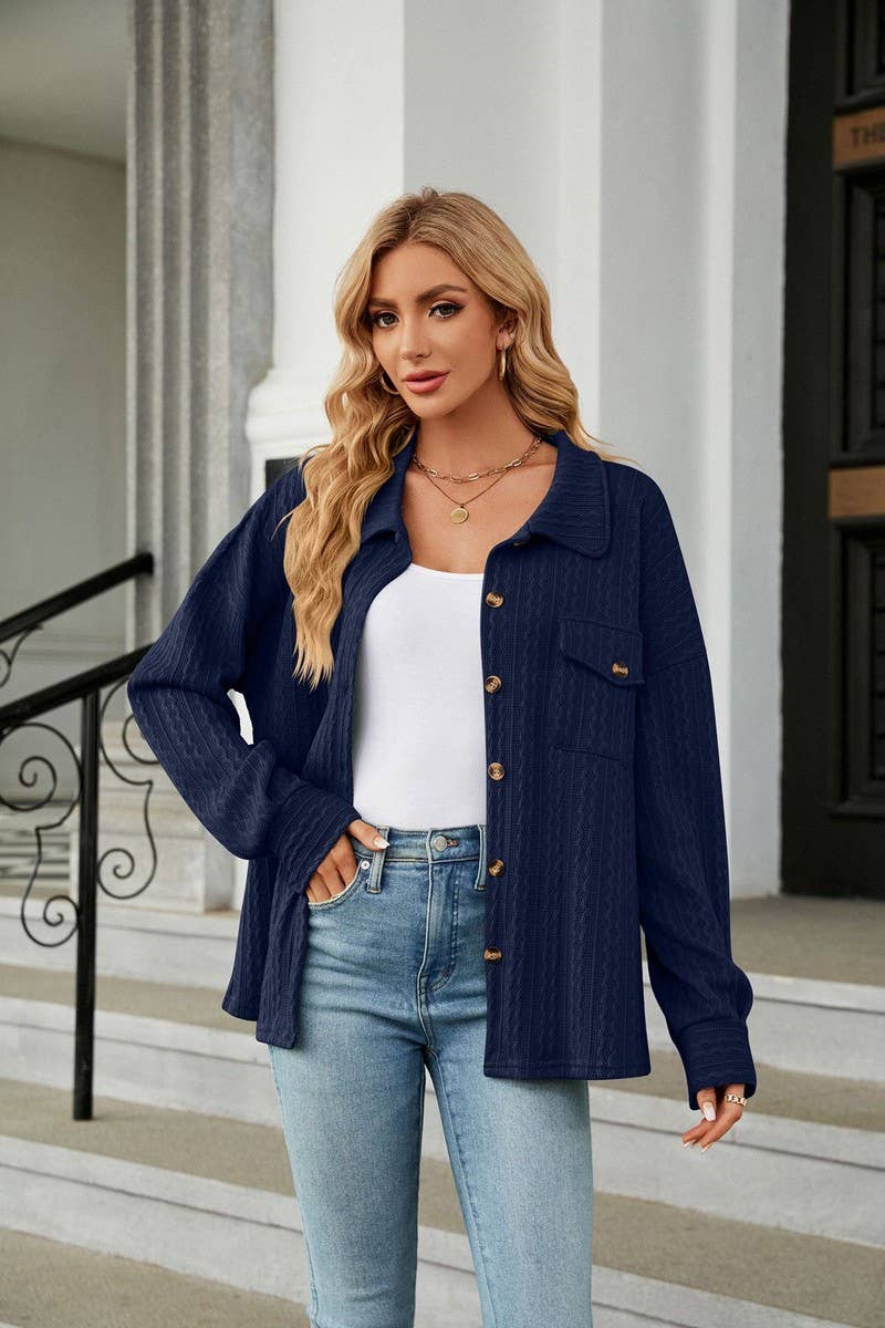 CWOCO0889_SOLID COLOR LAPEL POCKET BUTTON LONG SLEEVE COATS