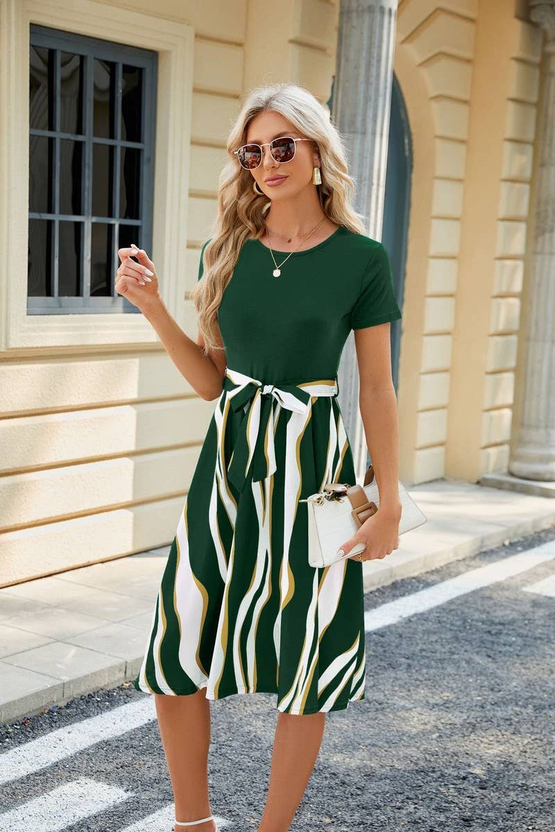 CWDMD2223_ROUND NECK PRINTED PATCHWORK DRESS