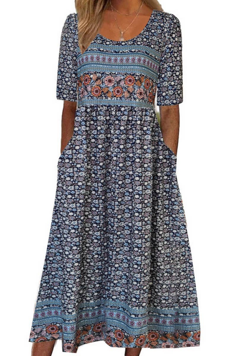 CWDMD5716_SUMMER NEW ROUND NECK SHORT SLEEVE DRESS