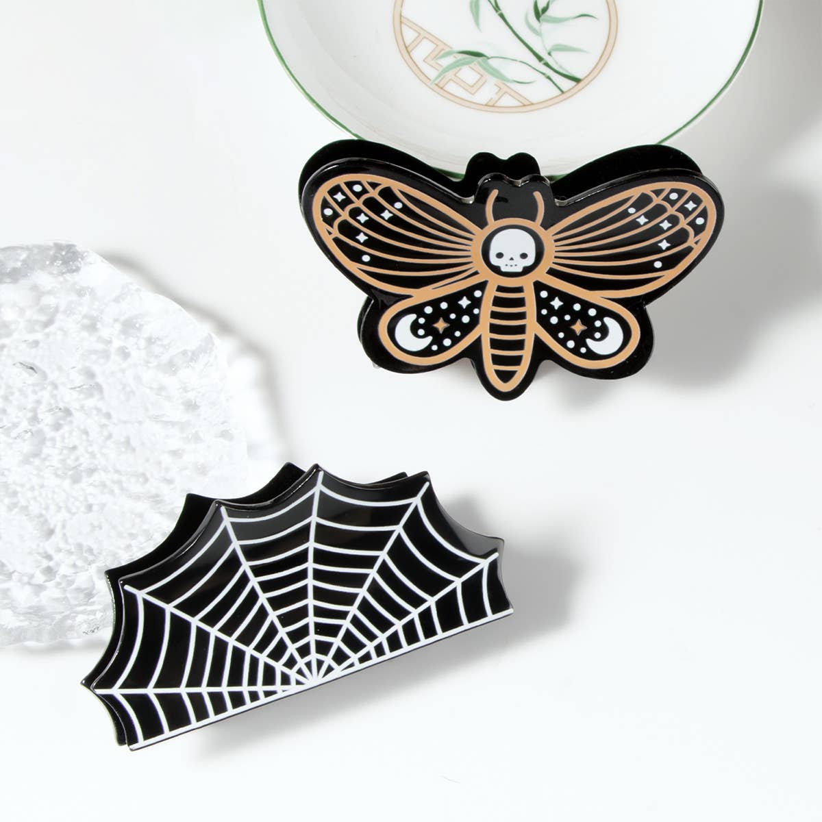Halloween Acrylic Hair Claw ??Spider & Bat Design_CWAHA1446
