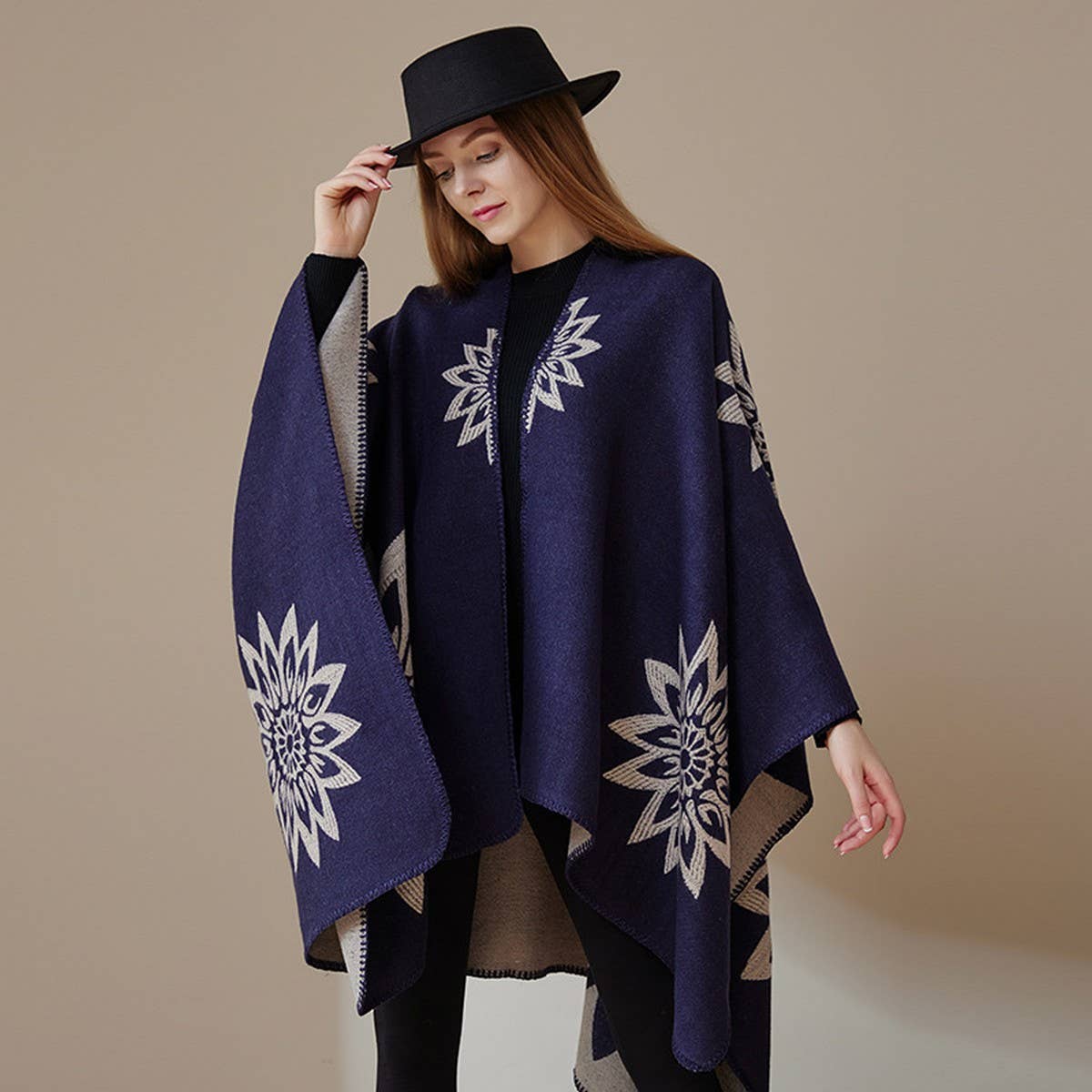 WARM SHAWL KNITTED DOUBLE-SIDED THICKENED CAPE