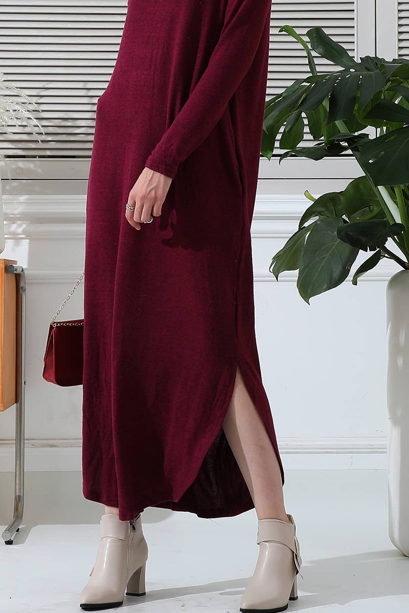 CWDMD546_ROUND NECK SOFT AND WARM SWEATER KNIT TUNIC DRESS