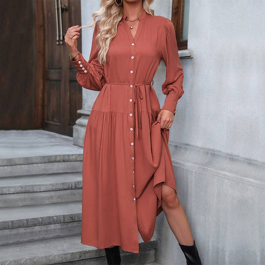 LONG-SLEEVED SINGLE-BREASTED ALL-IN-ONE DRESS