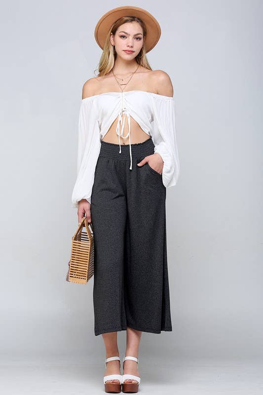 CWBLP418_SMOCKED WAIST BEND GAUCHO PANTS