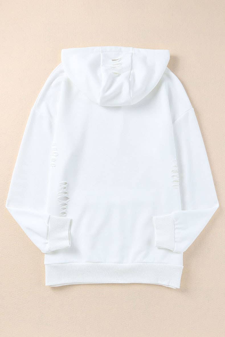 SOLID COLOR ALL-IN-ONE RIPPED HOODIE JUMPER