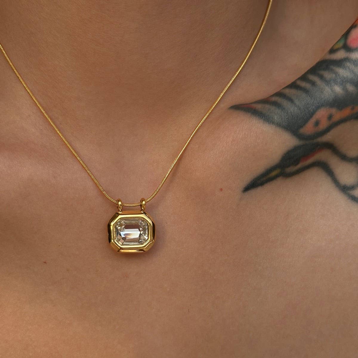 Stainless Steel Black Sugar Cube Necklace_CWMM5656