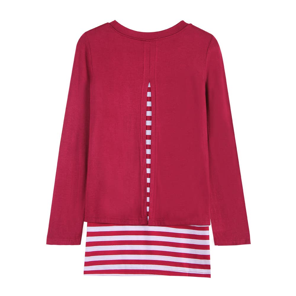 FAKE TWO CREW NECK STRETCH LOOSE STRIPED T-SHIRTS