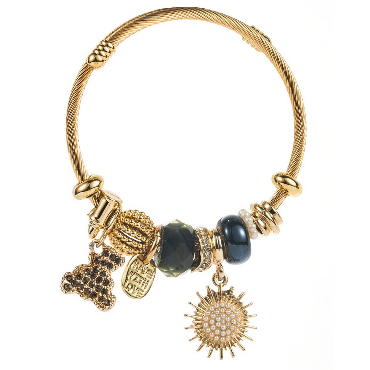 Adjustable DIY Beaded Bracelet with Bear & Sun_CWMM8617