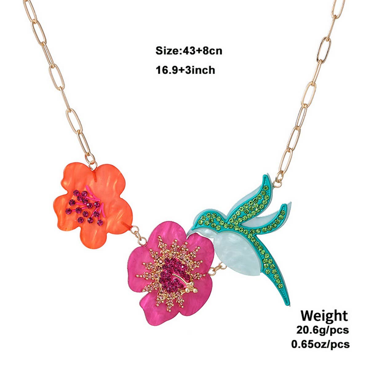 NEW ACRYLIC FLOWER BIRD ALLOY RHINESTONE NECKLACE
