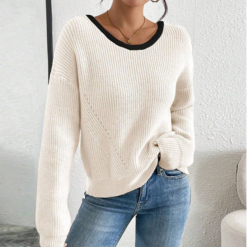 Back bow round collar sweater