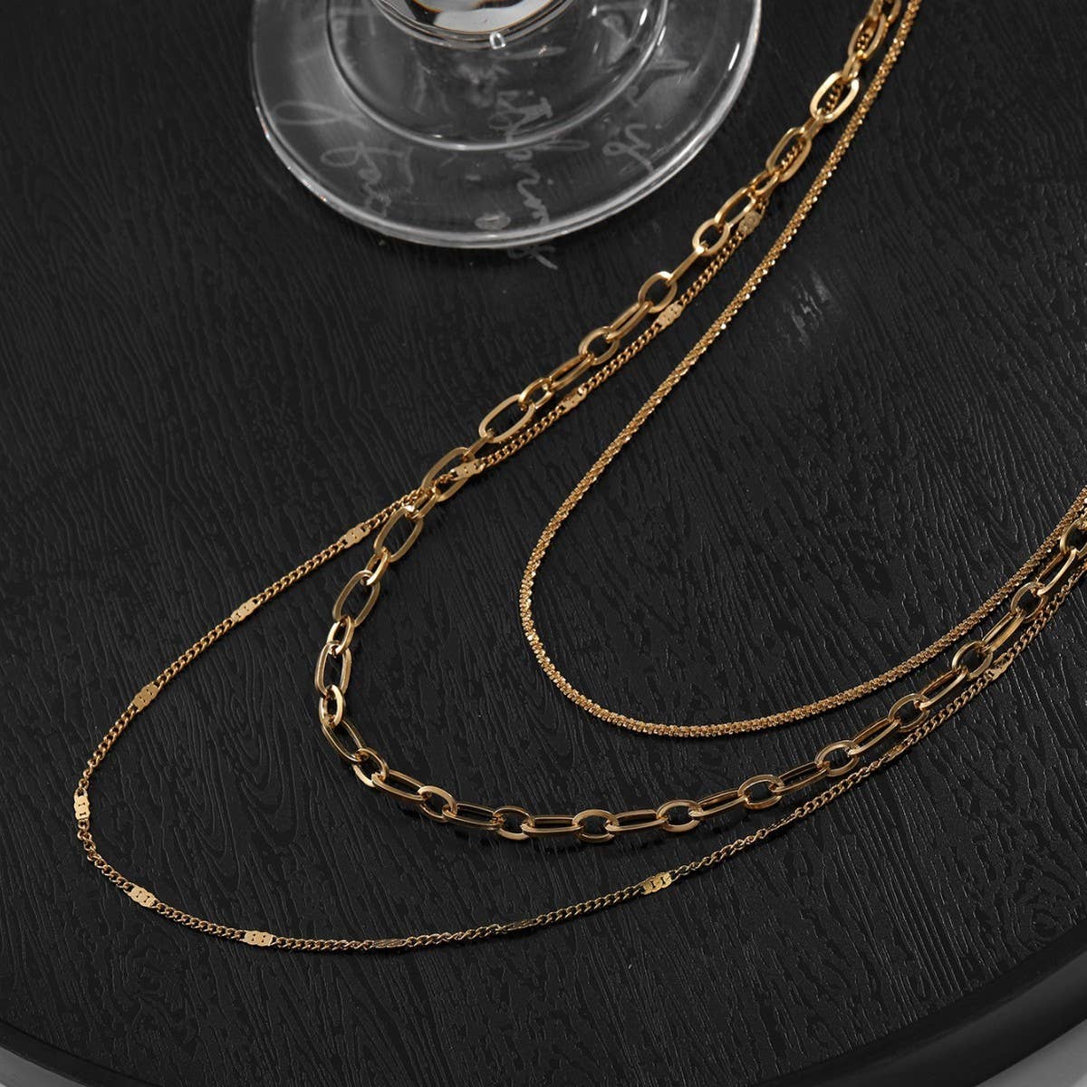 FASHIONABLE PRESSED PAPER CLIP THREE-LAYER NECKLACE