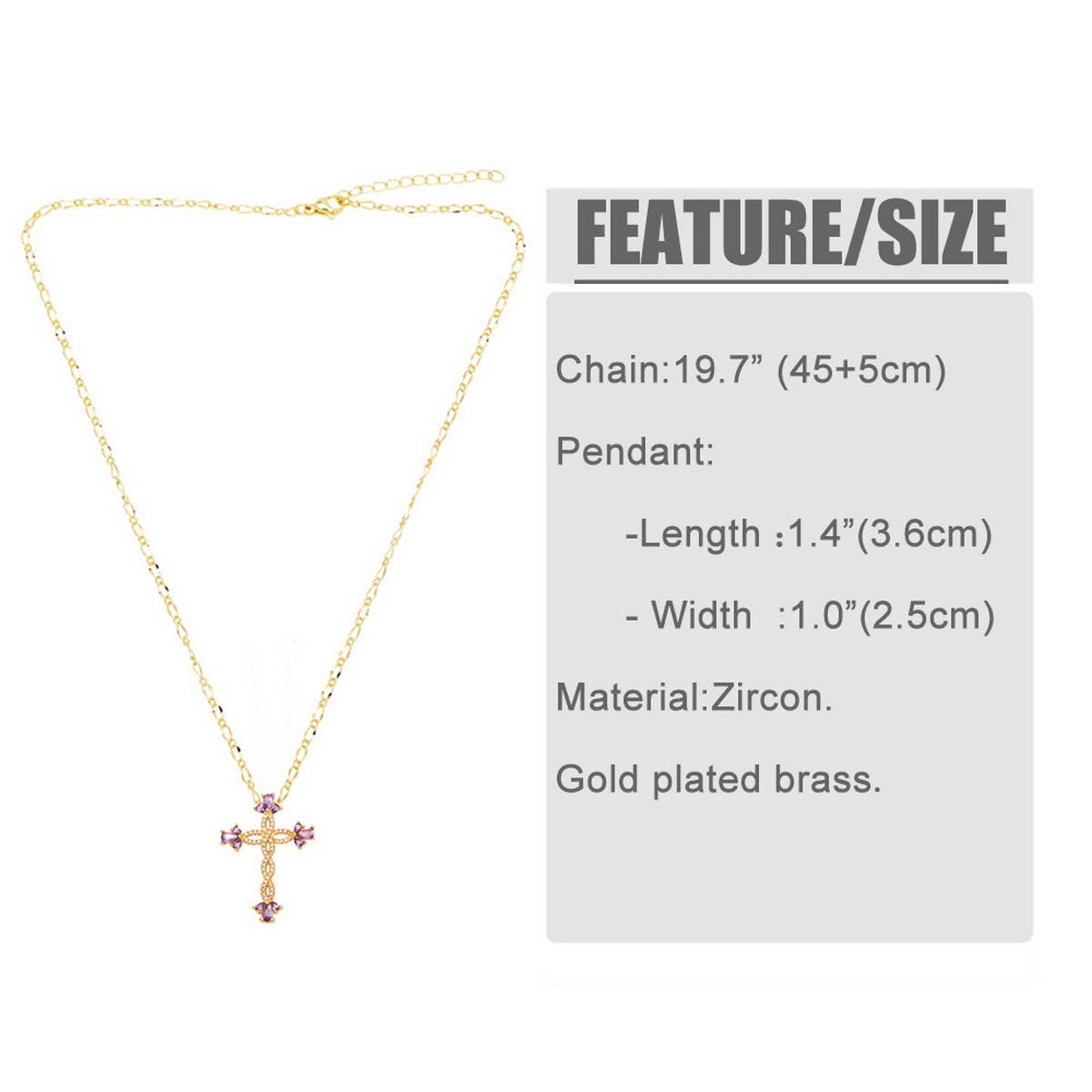COLORED ZIRCON CROSS PENDANT NECKLACE