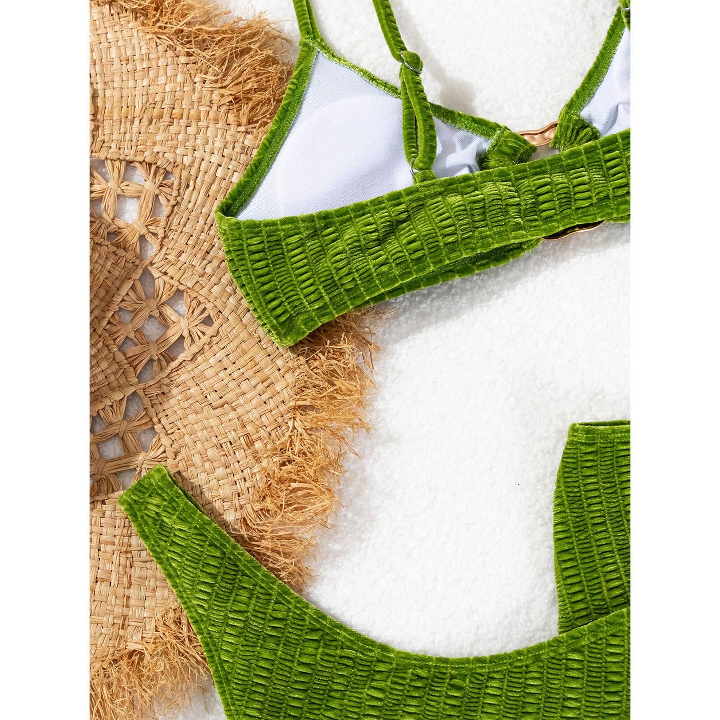 Metal Ring Bikini Set - Green 3 Piece Swimsuit