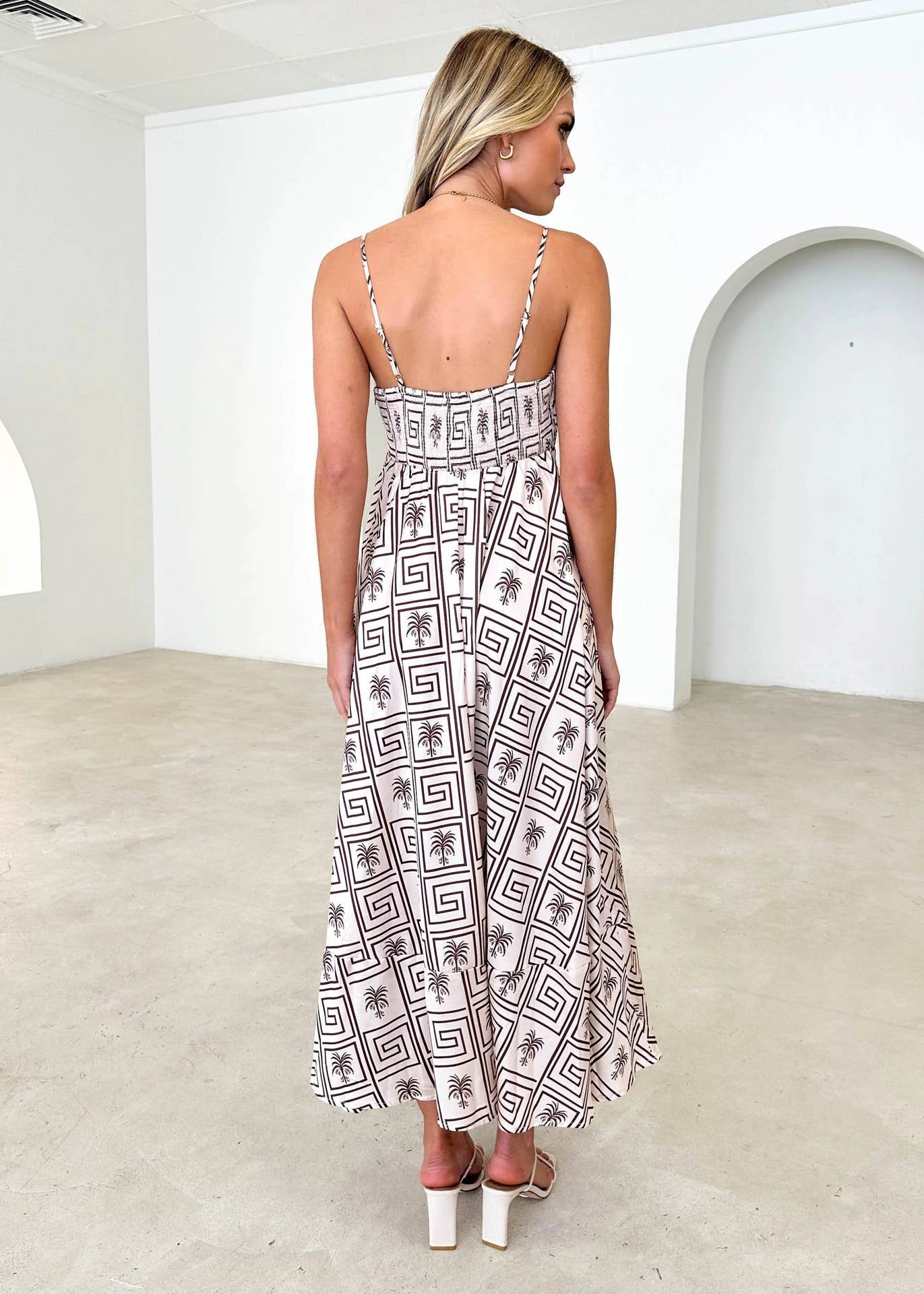 A fresh floral long high-cut halter dress