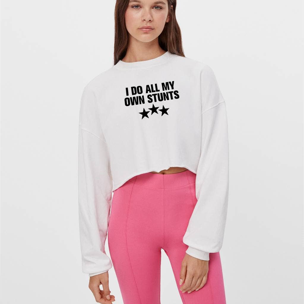 Round-neck printed long-sleeved crop top T-shirt