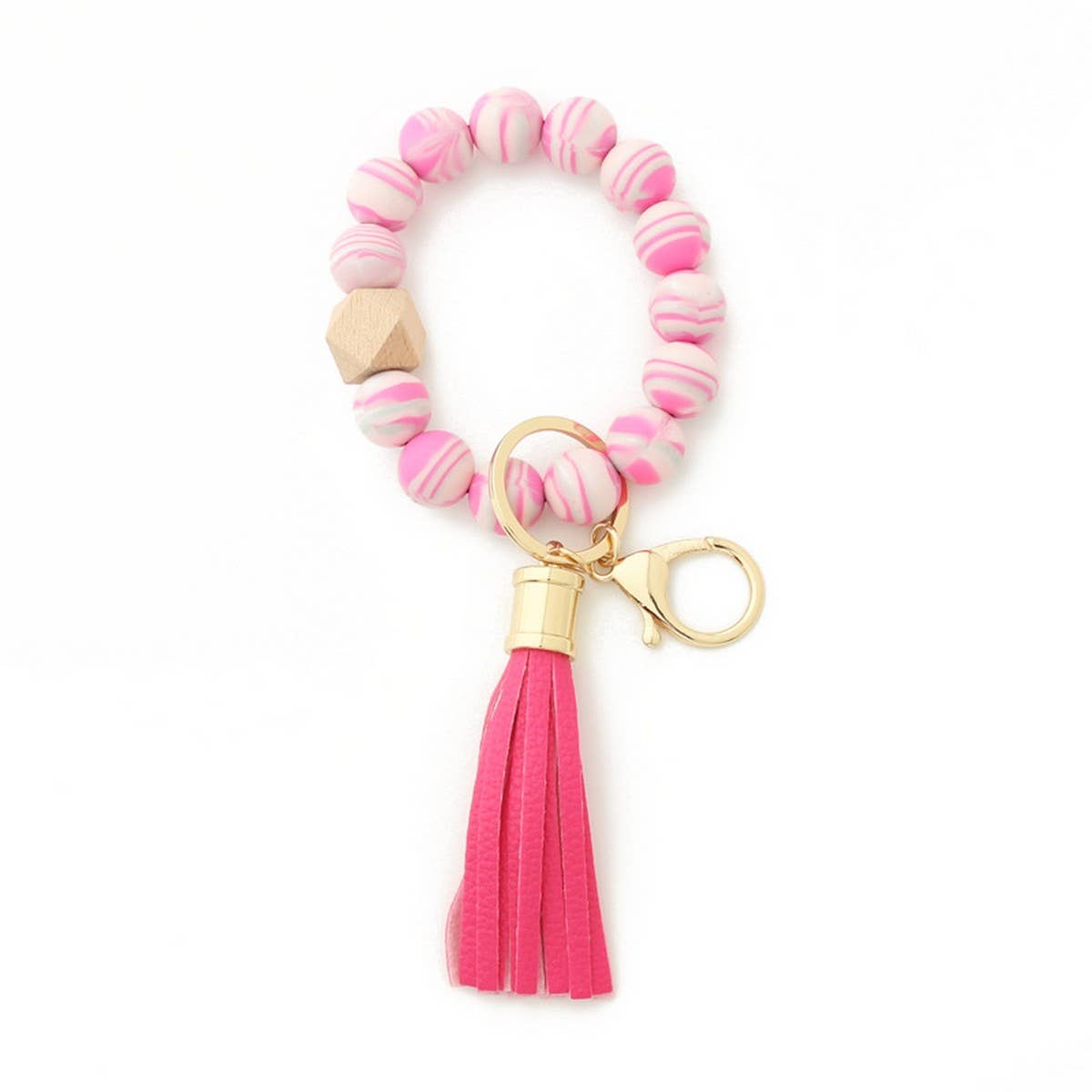 Colorful Silicone Bead Bracelet with Wood Keychain_CWAB5103