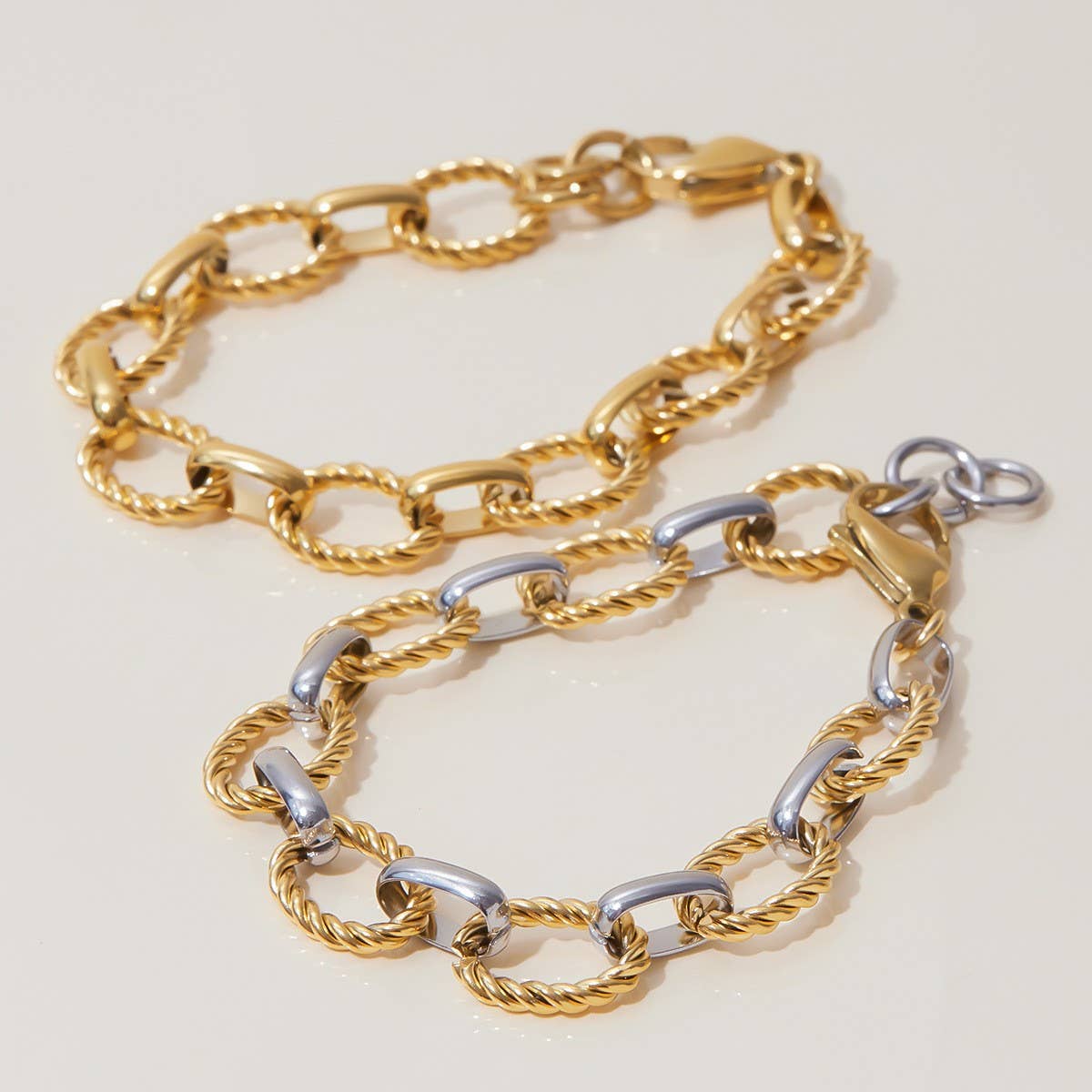 Modern 18K Gold Silver Rope Cross Chain Bracelet