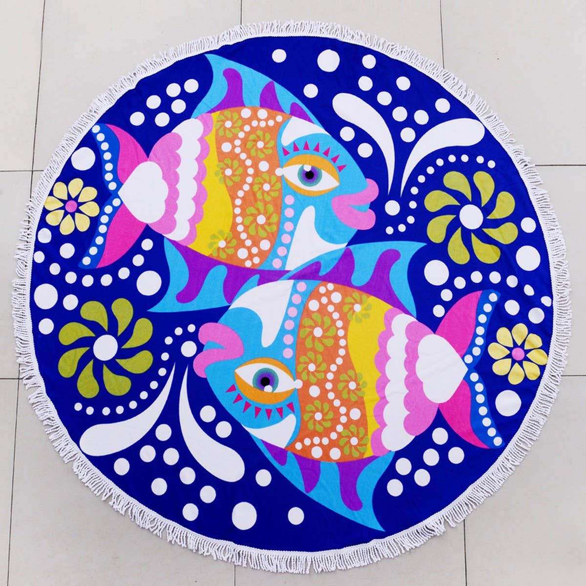 Round Microfiber Tassel Beach Towel Blanket