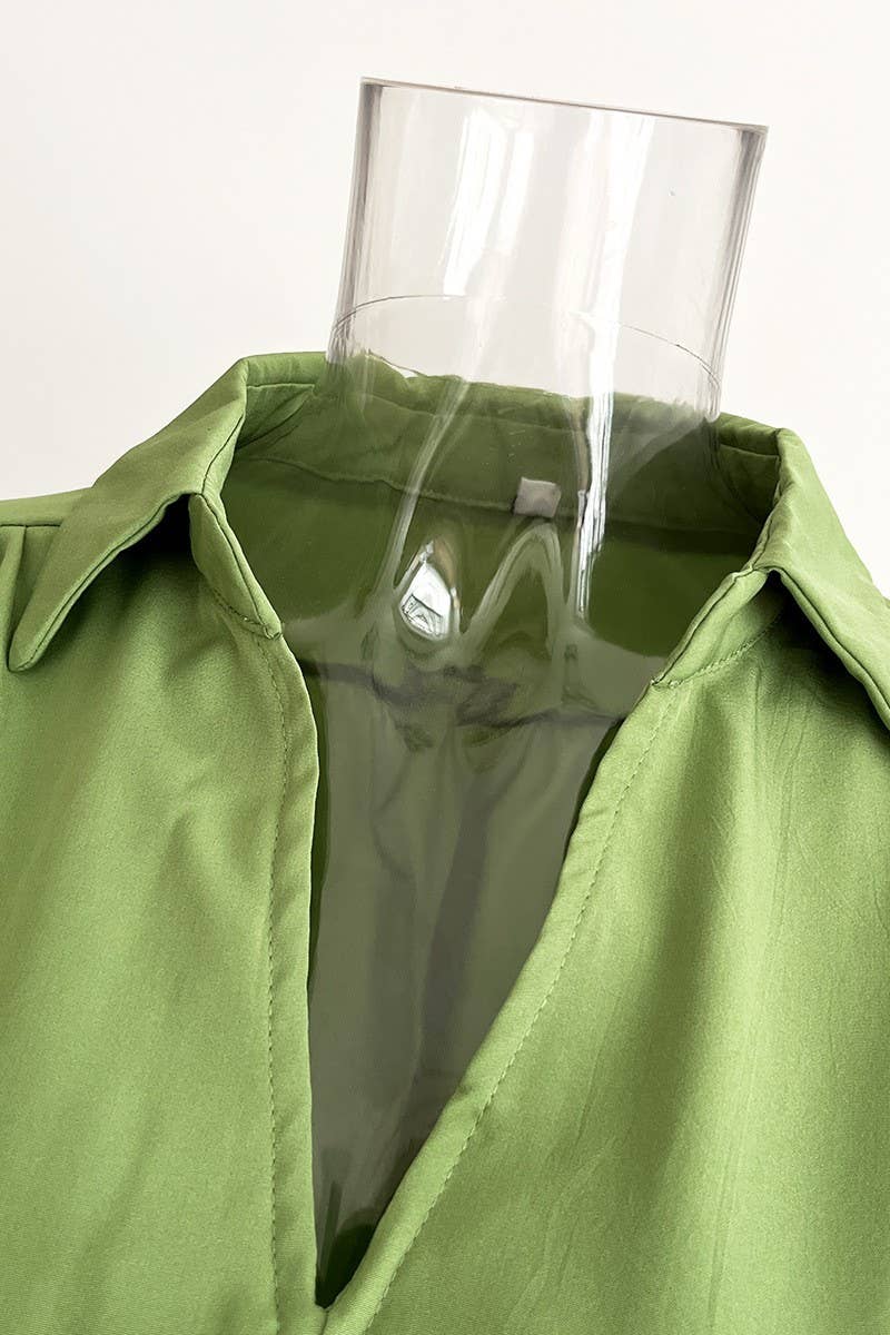 CWDSD5964_CABLE WAIST LONG SLEEVE SHIRT COLLAR DRESS