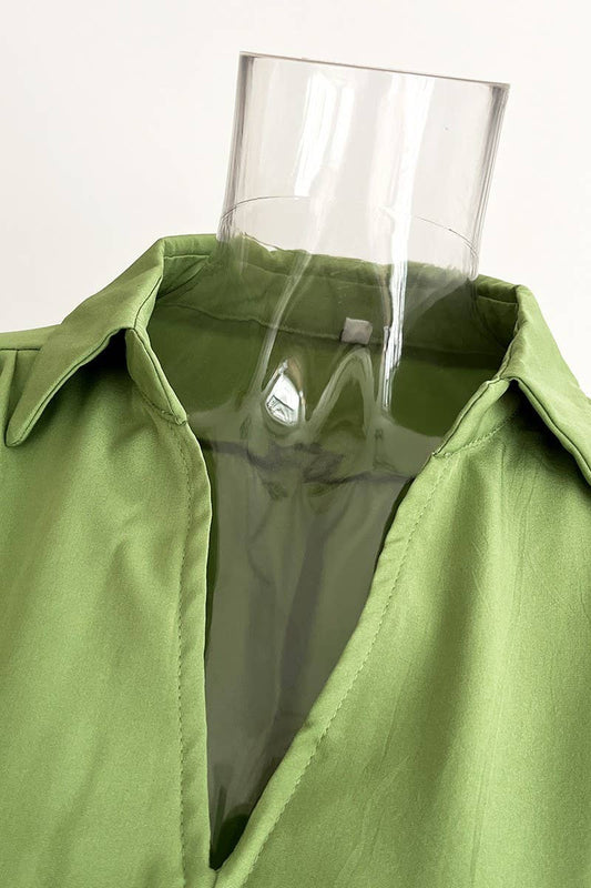 CWDSD5964_CABLE WAIST LONG SLEEVE SHIRT COLLAR DRESS