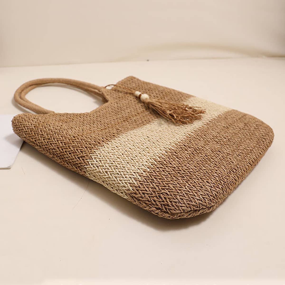 CASUAL WOVEN TWO-COLOR BEACH BAG WOVEN BAG_CWAB1861