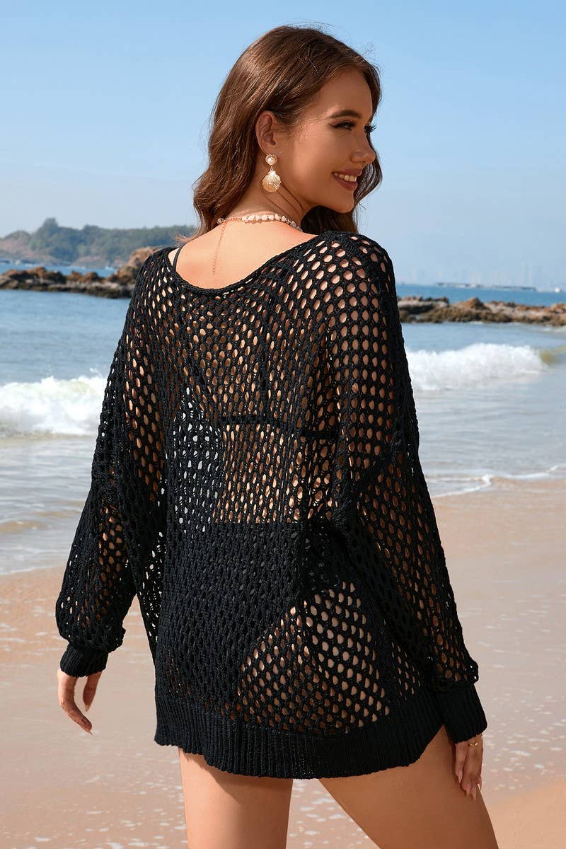 CWOSWL2076_Round Neck Long Sleeve Bikini Cover Top