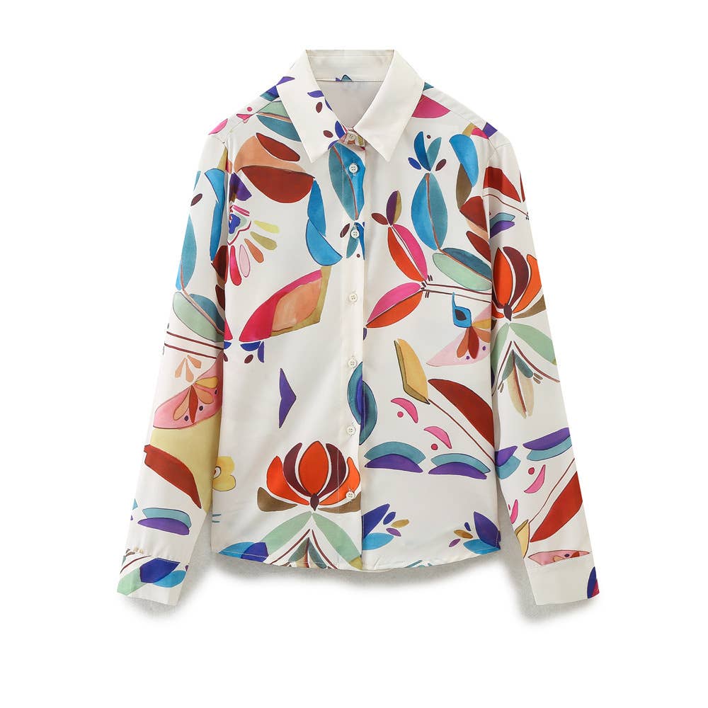 LONG-SLEEVED PRINTED POPLIN SHIRT AND PANTS SUIT