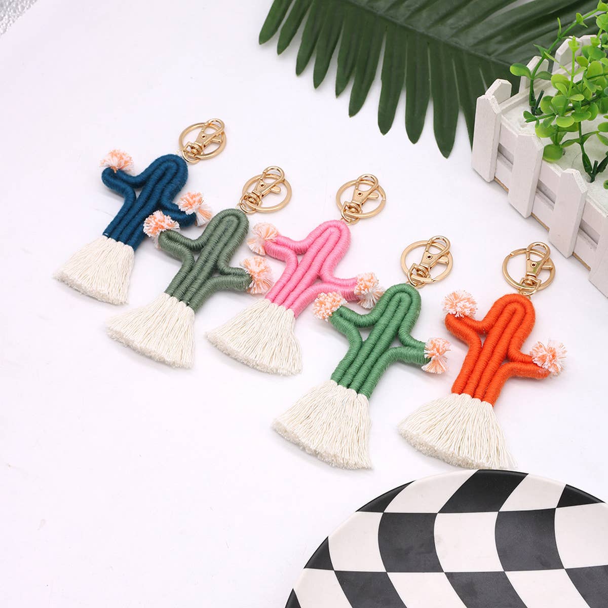 HAND-WOVEN CACTUS FUR BALL KEYCHAIN