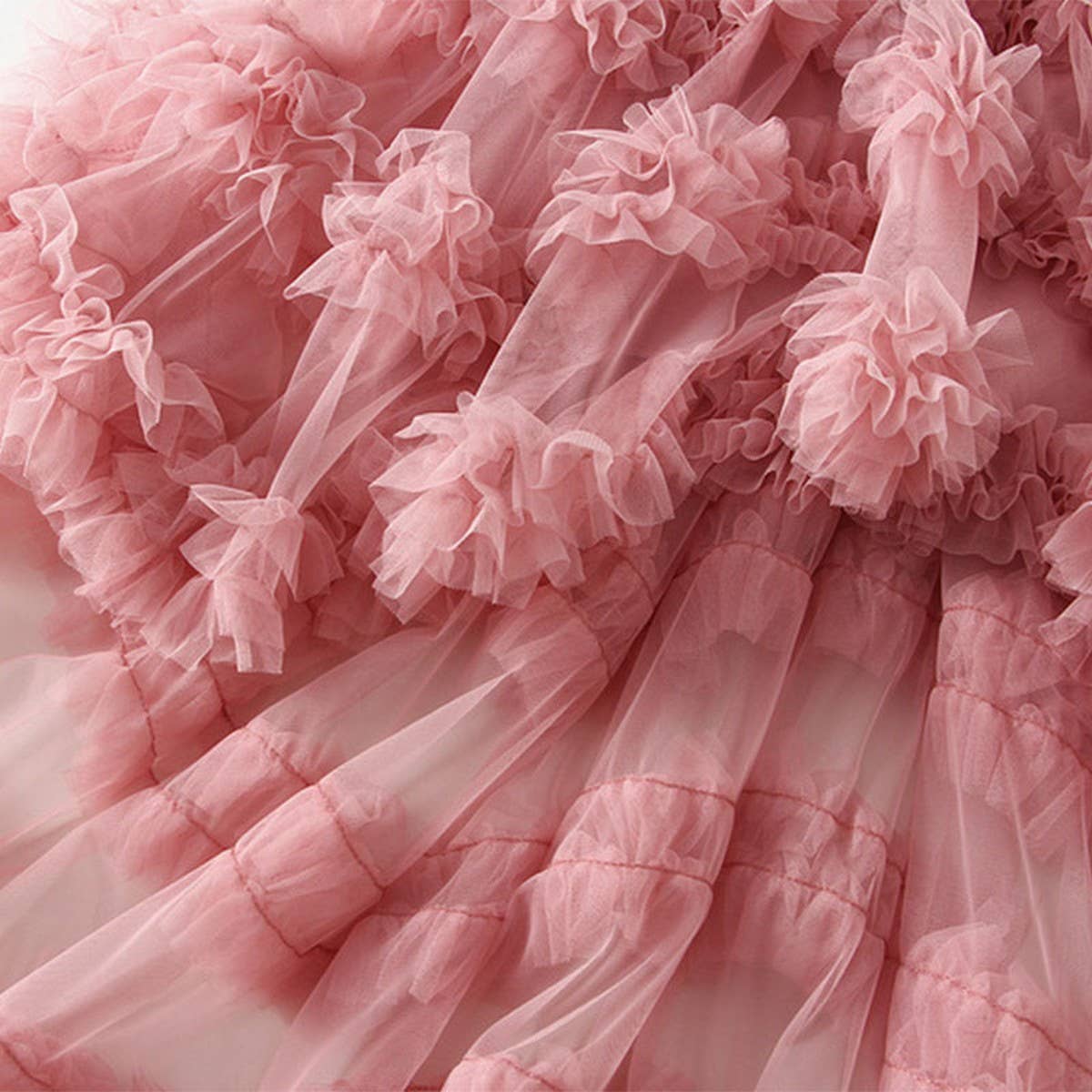 Candy Color Ruffle Tulle Irregular Midi Skirt_CWBMS0403