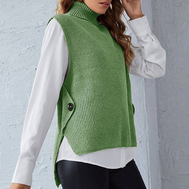 SOLID COLOR TURTLENECK SLEEVELESS WAISTCOAT
