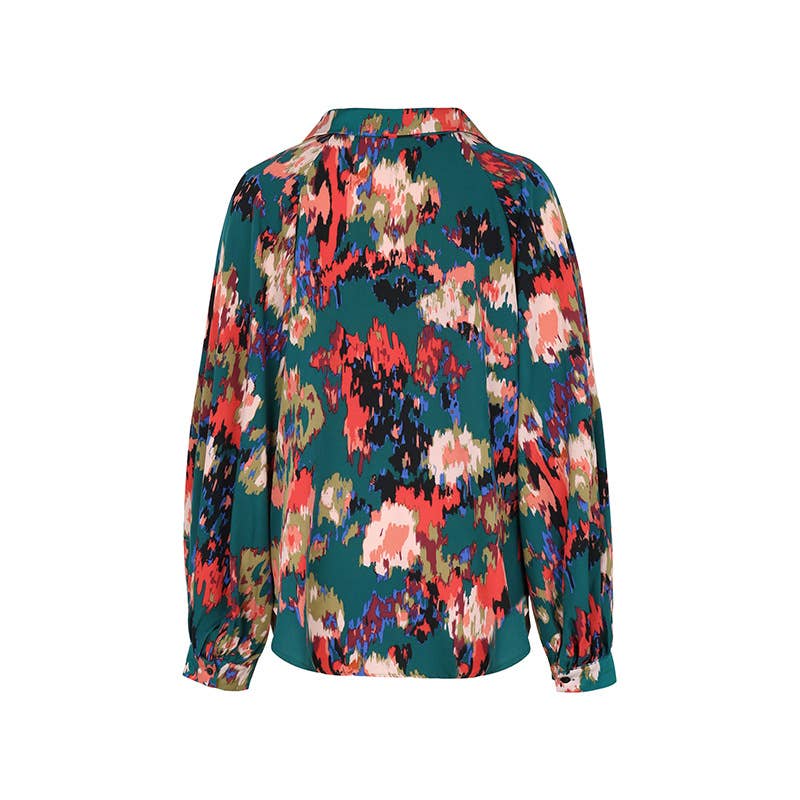 LAPEL LONG SLEEVE TOP BUTTON PRINT SHIRT