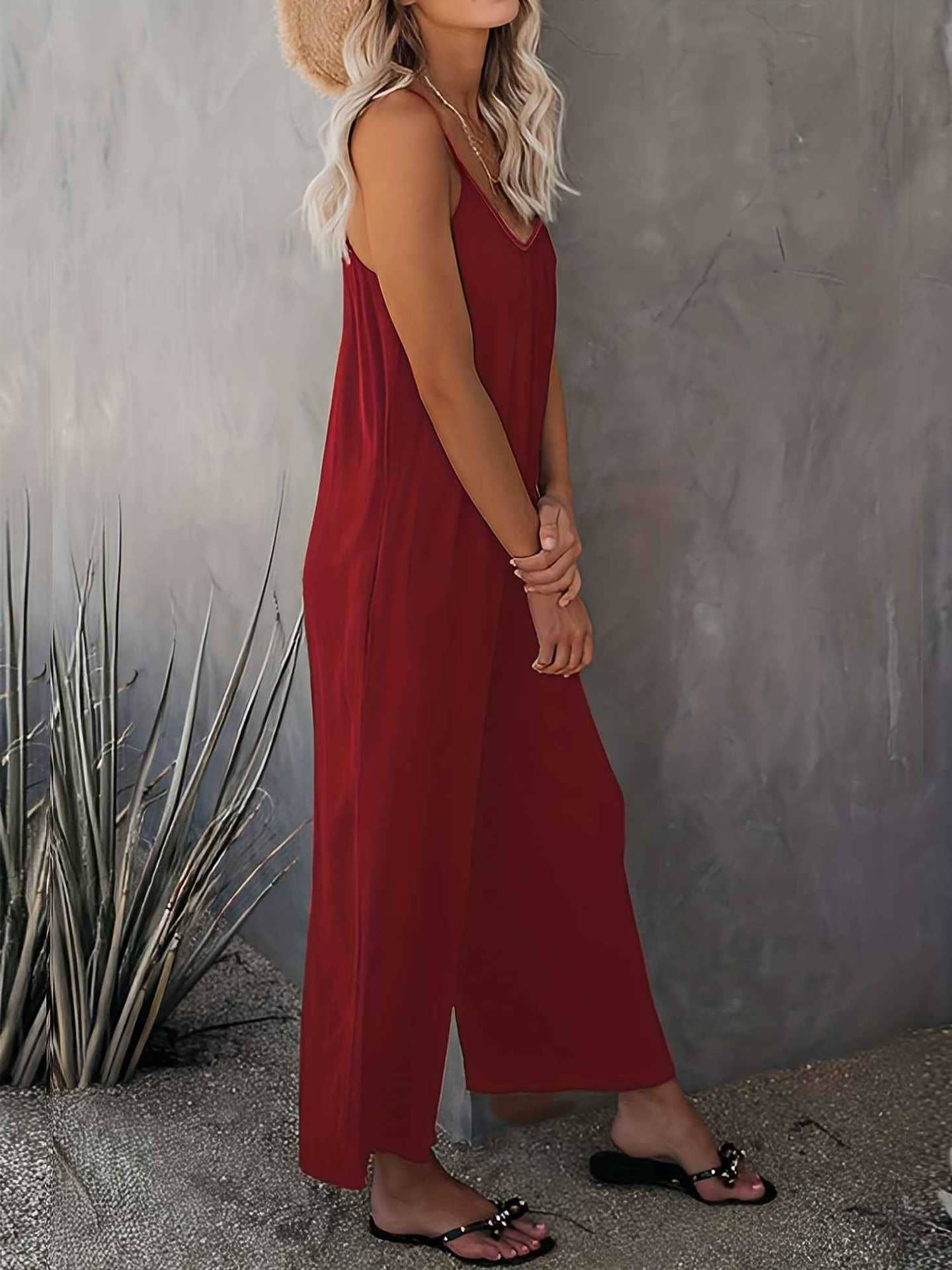 Baggy solid color straight-leg rompers Jumpsuit