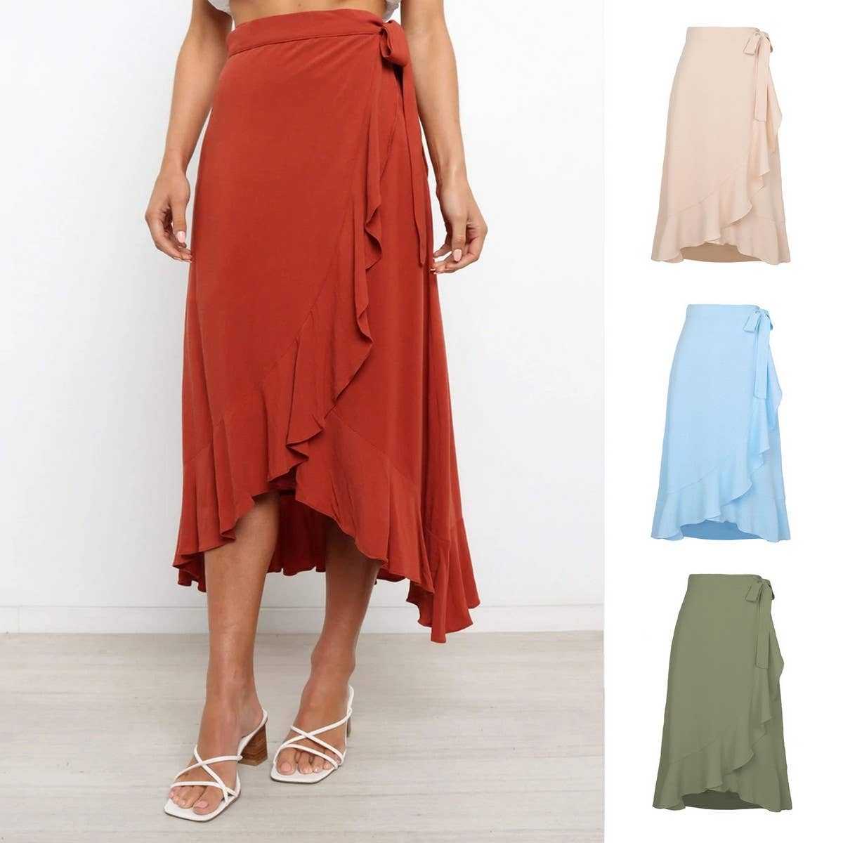 ONE-PIECE LACE-UP LONG SKIRT SOLID COLOR SKIRT_CWAB4800
